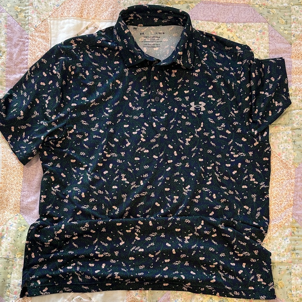 Under Armour Men's Black Polo with Floral Accents